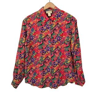 VINTAGE Vibrant Silk Floral Blouse